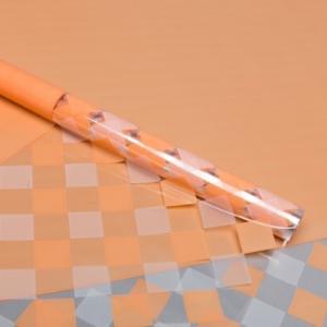 Пленка упаковочная прозрачная с рисунком для цветов и подарков в рулоне Шахматка 70 см*10 м Оранжевый пастель