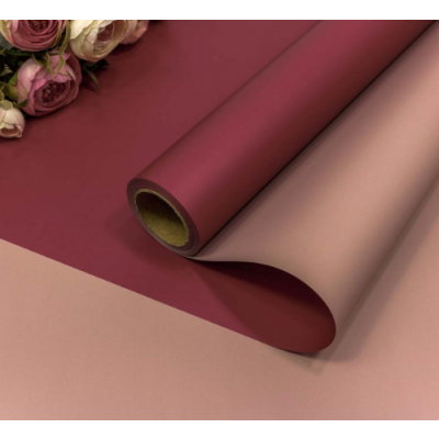 Плёнка флористическая матовая двухсторонняя в рулоне 58 см*10 м 60 мкм Малиновый/Пудровый 443925мп