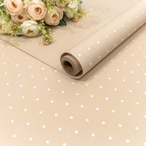 Плёнка флористическая матовая в рулоне 58 см*10 м Мелкий горошек бежево-серый 442520