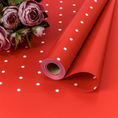 Плёнка флористическая матовая в рулоне 58 см*10 м Мелкий горошек красный 441466