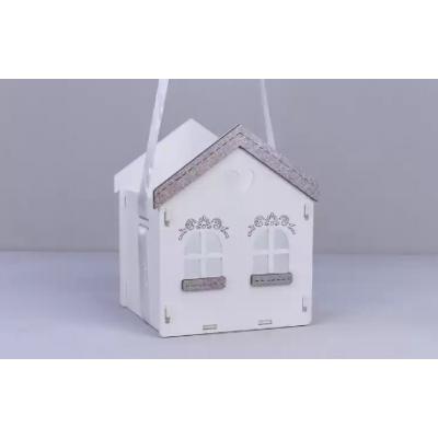 Подарочное кашпо деревянное 13*12*15.5 см Домик белый/серебро 154421