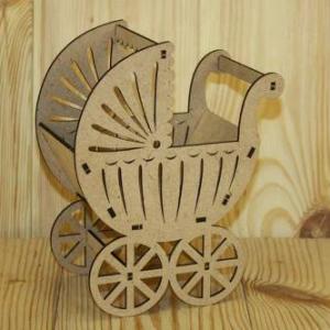 Подарочное кашпо деревянное 14.5*8.5*18.5 см Коляска малая неокрашенная 150561