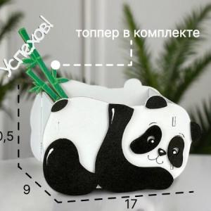 Подарочное кашпо деревянное 17*9.5*10.5 см Панда белый с топпером 15486
