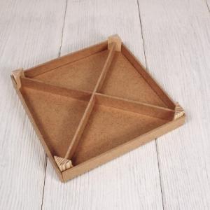 Подарочное кашпо деревянное 18.5*18.5 см Менажница квадрат крест 4 отделения 153866