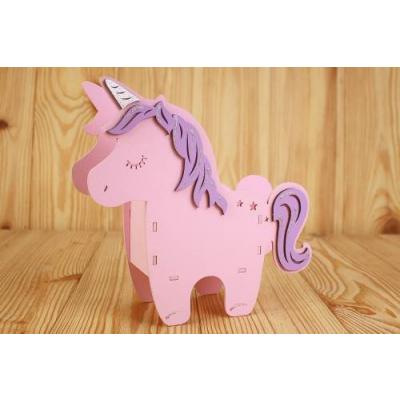 Подарочное кашпо деревянное 21.5*7*21 см Единорог малый розовый/сиреневый 150642