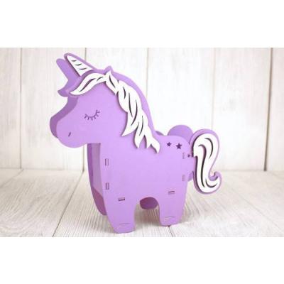 Подарочное кашпо деревянное 21.5*7*21 см Единорог сиреневый/белый 150643