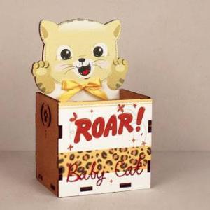 Подарочное кашпо деревянное 8*6.5*14 см Baby Cat с котёнком 15292