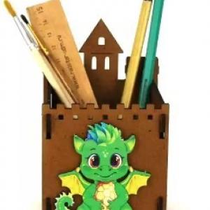 Подарочное кашпо деревянное 8*8*13.5 см С драконом коричневый 154742