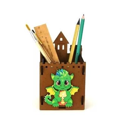 Подарочное кашпо деревянное 8*8*13.5 см С драконом коричневый 154742