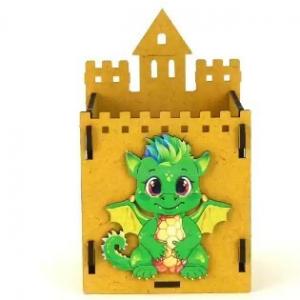 Подарочное кашпо деревянное 8*8*13.5 см С драконом желтый 154741