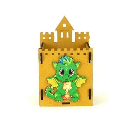 Подарочное кашпо деревянное 8*8*13.5 см С драконом желтый 154741