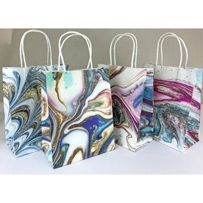 Подарочный крафт пакет с бумажной ручкой 12х17х7 см Цветные разводы 530062