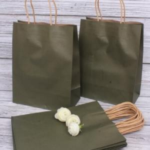 Подарочный крафт пакет с бумажной ручкой 25х31х11 см Темно-зеленый 530258