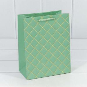 Подарочный пакет люкс бумажный 18х23х10 см Ромб зеленый 441345