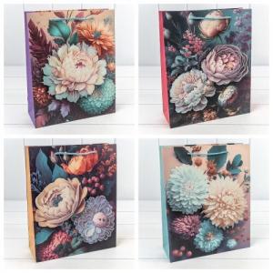 Подарочный пакет люкс бумажный с 3D аппликацией 26х32х10 см Цветы 449995