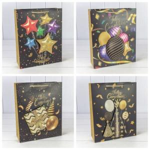 Подарочный пакет люкс бумажный с 3D аппликацией 26х32х10 см Праздник (микс) 445101