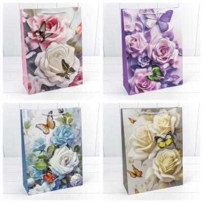 Подарочный пакет люкс бумажный с 3D аппликацией 30х41.5х12 см Цветы 449993