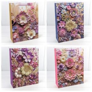 Подарочный пакет люкс бумажный с 3D аппликацией 30х41.5х12 см Цветы 449994