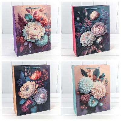 Подарочный пакет люкс бумажный с 3D аппликацией 30х41.5х12 см Цветы 449996