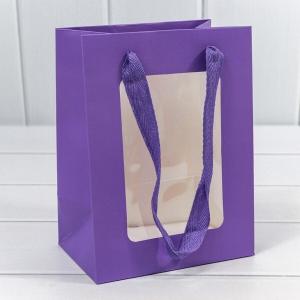 Подарочный пакет люкс бумажный с окошком 15х20х10 см Сиреневый 447820