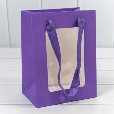 Подарочный пакет люкс бумажный с окошком 15х20х10 см Сиреневый 447820