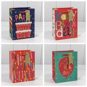 Подарочный пакет люкс бумажный с тиснением 18х23х10 см Happy Birthday 446013