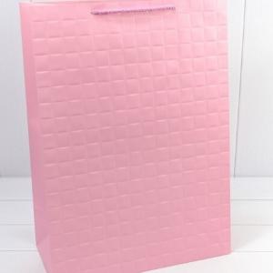 Подарочный пакет люкс бумажный с тиснением 40х55х20 см Квадраты розовый 449936