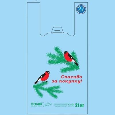 Полиэтиленовый пакет майка ПНД 12 мкм 26+14х48 см Снегири 100 шт