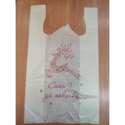 Полиэтиленовый пакет майка ПНД 14 мкм 26+14х48 см Олень бежевый 100 шт