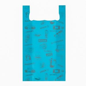 Полиэтиленовый пакет майка ПНД 19 мкм 40+18х60 см Электроника бирюзовый 100 шт