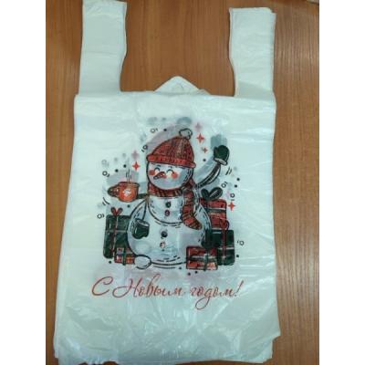 Полиэтиленовый пакет майка ПНД 26+14х48 см Снеговик белый 100 шт
