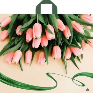 Полиэтиленовый пакет ПВД с петлевой ручкой 60 мкм 60х50 см Райские тюльпаны 25 шт