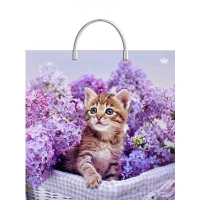 Полиэтиленовый пакет ПВД с пластиковой ручкой 100 мкм 36х37 см Котенок в сирени 10 шт