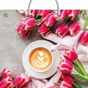 Полиэтиленовый пакет ПВД с пластиковой ручкой 100 мкм 36х37 см Утренние тюльпаны 10 шт