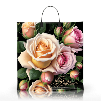 Полиэтиленовый пакет ПВД с пластиковой ручкой 80 мкм 40х40 см Бежевые розы 10 шт