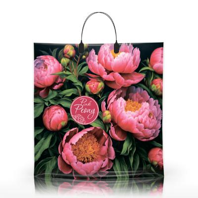 Полиэтиленовый пакет ПВД с пластиковой ручкой 80 мкм 40х40 см Розовые пионы 10 шт