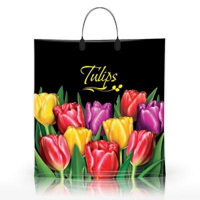 Полиэтиленовый пакет ПВД с пластиковой ручкой 80 мкм 40х40 см Тюльпаны 10 шт