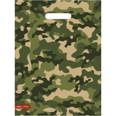 Полиэтиленовый пакет ПВД с прорубной ручкой 60 мкм 30х40 см Камуфляж 25 шт