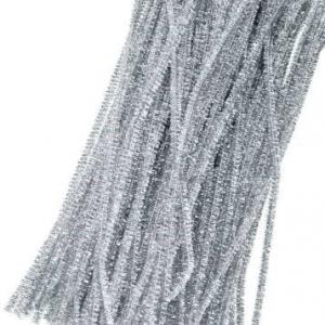 Проволока синельная с люрексом 6 мм 30 см серебро 100 шт/уп