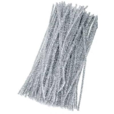 Проволока синельная с люрексом 6 мм 30 см серебро 100 шт/уп
