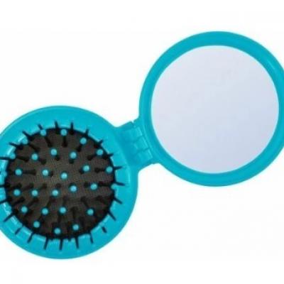 Расческа массажная 2392 LIGHT BLUE складная с зеркалом