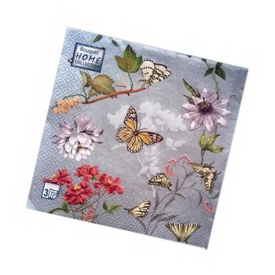 Салфетки бумажные 33*33 см 3 сл Танец бабочек с цветами 20 шт