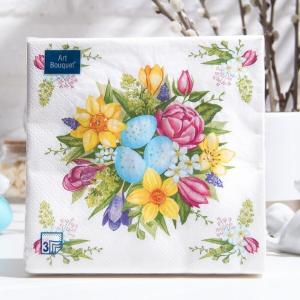 Салфетки бумажные 33*33 см DB Пасха Букет на праздник 3-х сл.с рис. (20 л)