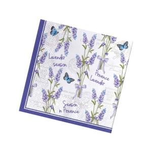 Салфетки бумажные 33*33 см Лаванда и бабочки 3 слоя 20 листов 902149