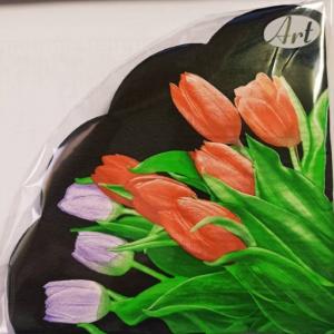 Салфетки бумажные DR d=32см Тюльпаны на черном 3-х сл.с рис.(12л)