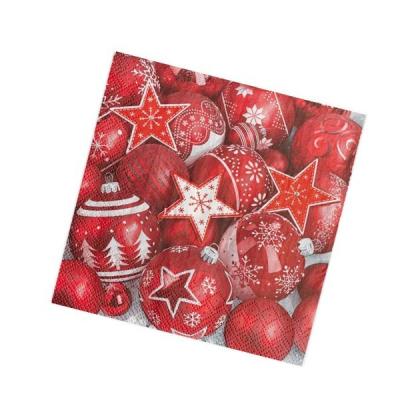 Салфетки новогодние бумажные 33*33 см Новогодняя композиция (красная) 3 слоя 20 листов 902165