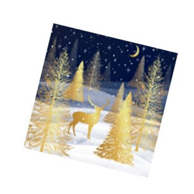 Салфетки новогодние бумажные 33*33 см Золотой олень в зимнем лесу 3 слоя 20 листов 902156