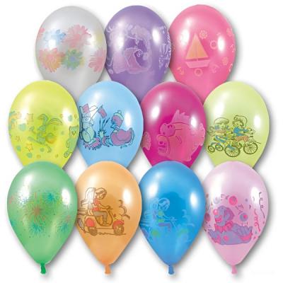 Шар воздушный латексный Металлик 12 с рисунком (100 шт) ассорти 1103-0010