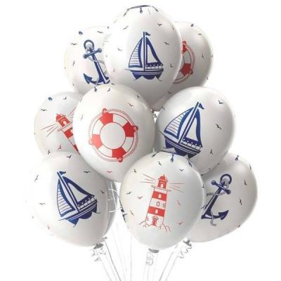 Шар воздушный латексный пастель с рисунком (25 шт) Морская тематика 1103-1742
