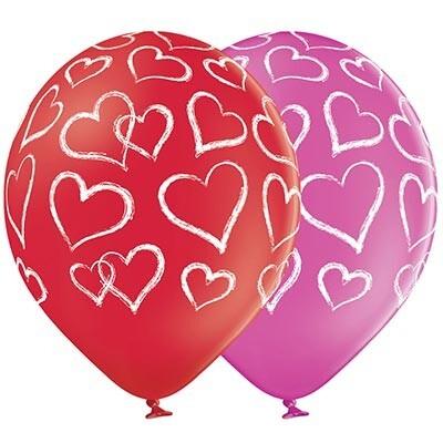 Шар воздушный латексный пастель с рисунком (25 шт) Сердца мелом 1103-2036